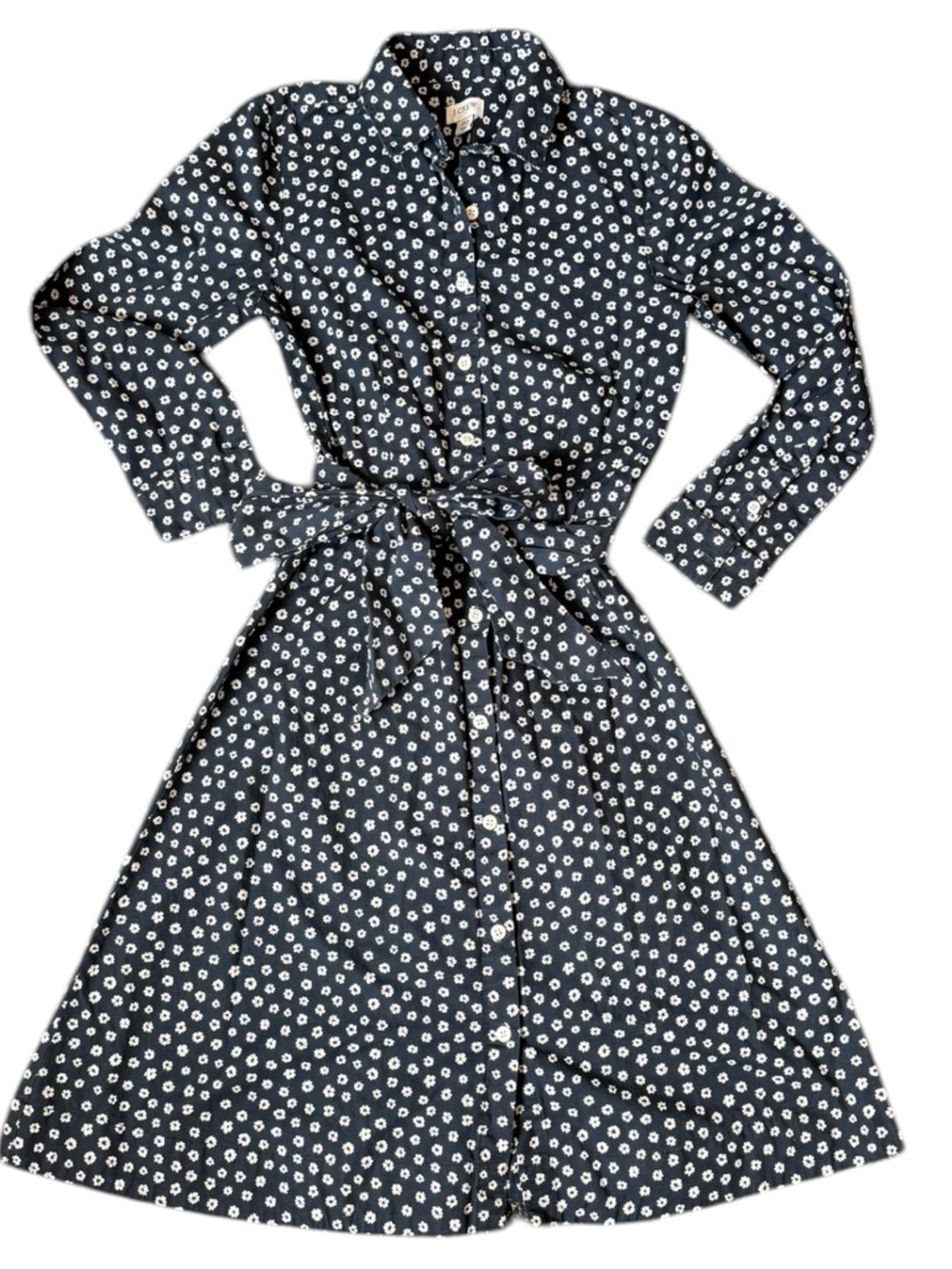 J. Crew Navy Floral Shirt Dress with Belt Women’s Size 00